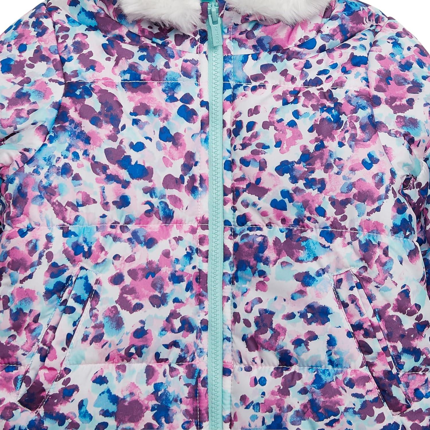 imageCarters Baby Girls 2Piece Snowsuit Cozy Hooded Puffer Jacket and Ski Bib SetPurple Turquoise