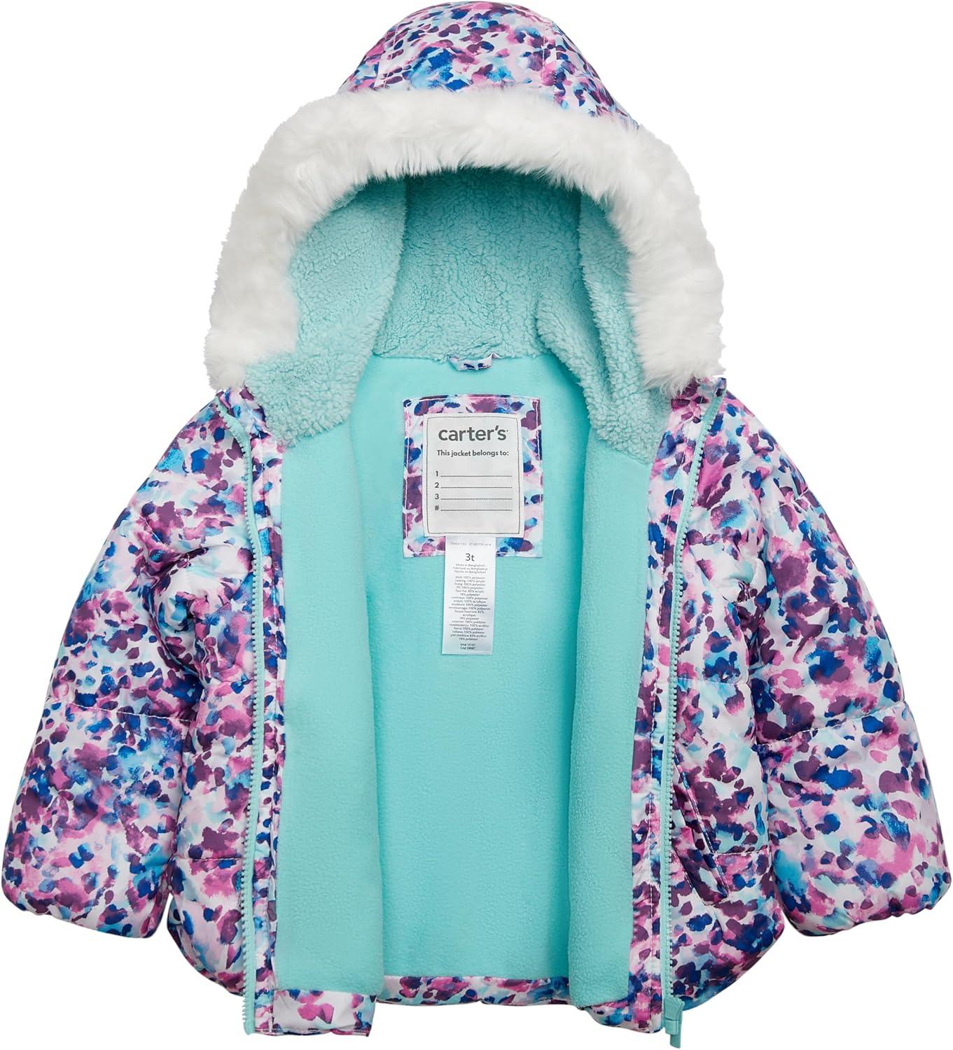 imageCarters Baby Girls 2Piece Snowsuit Cozy Hooded Puffer Jacket and Ski Bib SetPurple Turquoise
