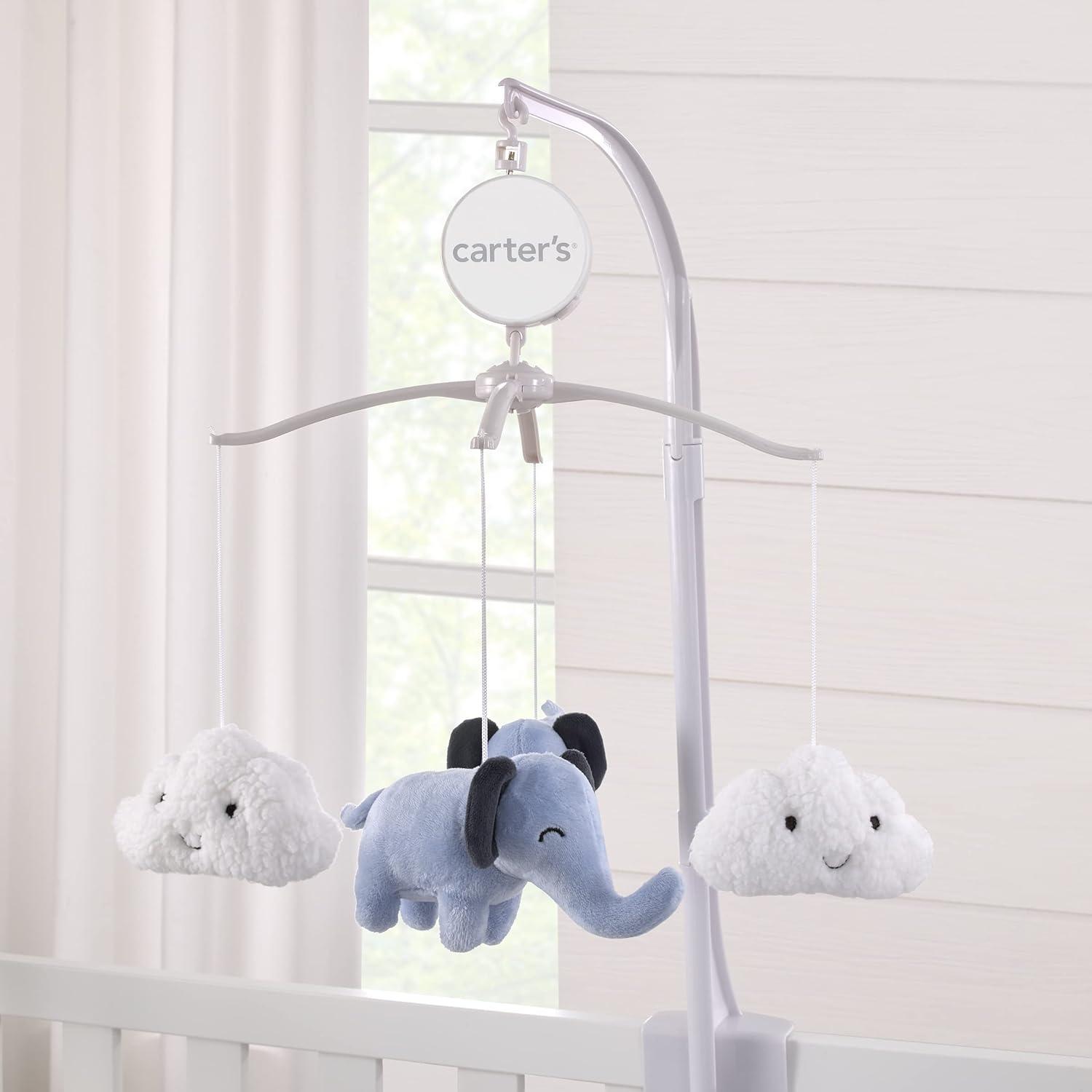 imageCarters Blue Elephant Navy and White Plush Clouds and Elephants Musical Mobile