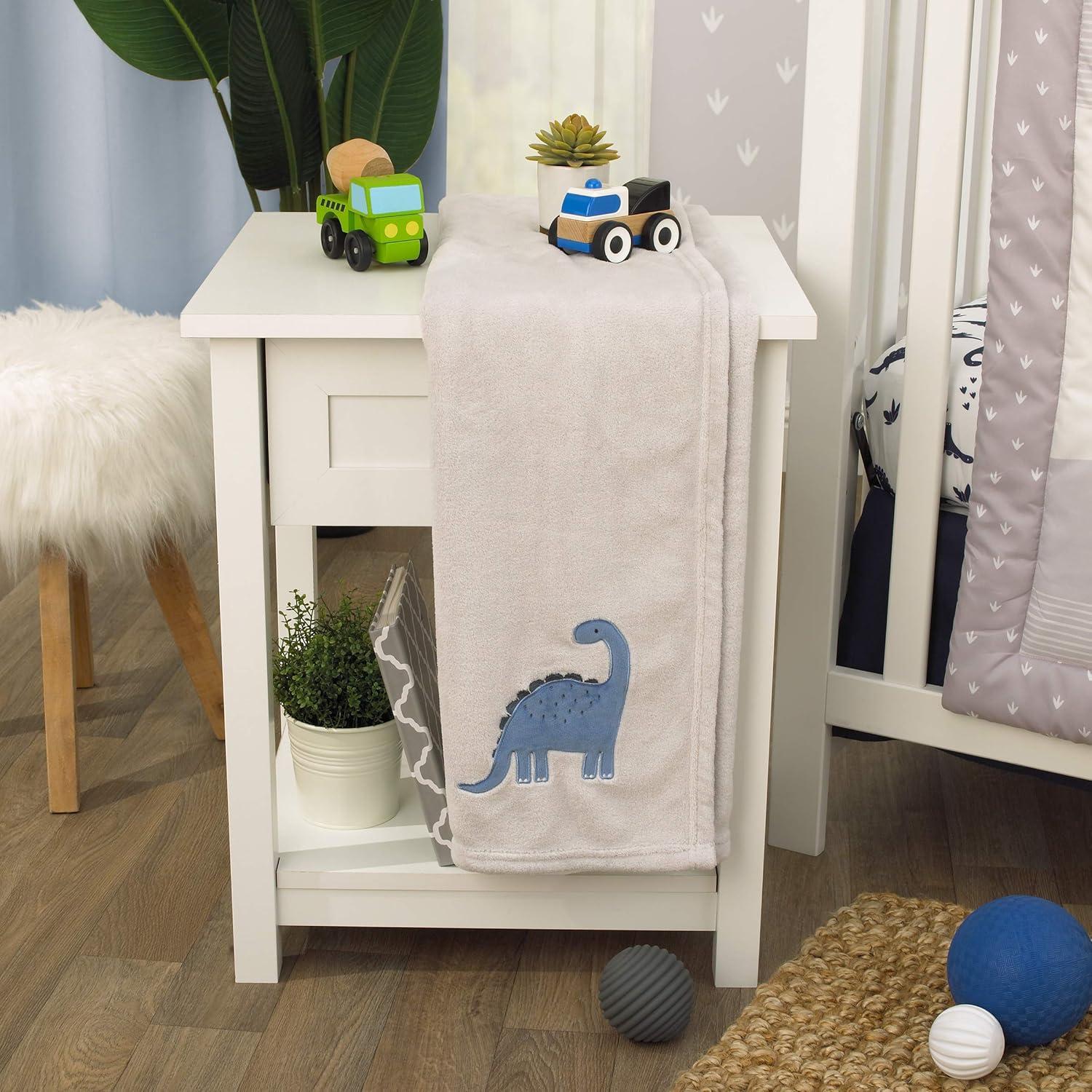 imageCarters Dino Adventure Super Soft Gray ampamp Blue Coral Fleece Baby Blanket Grey Blue