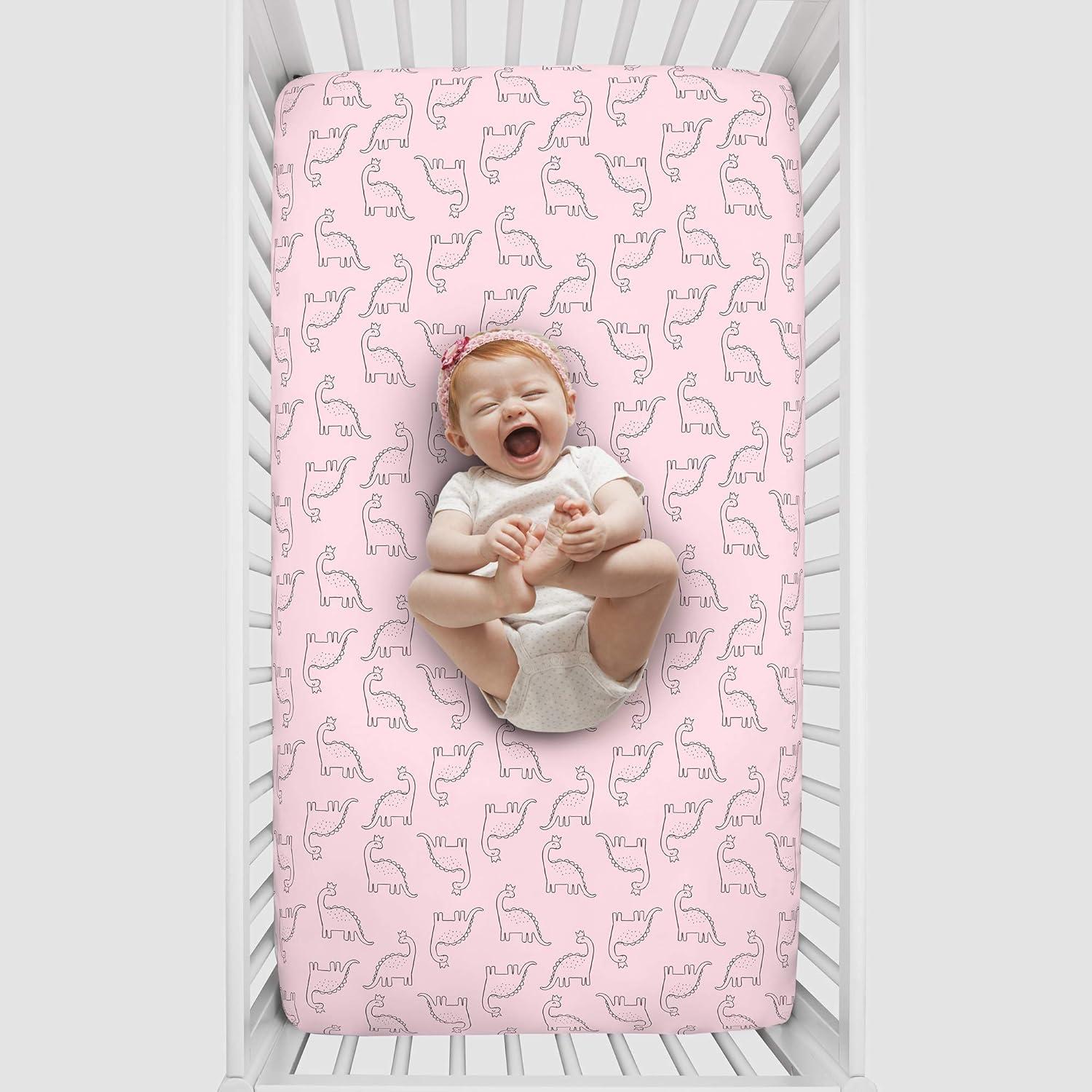 imageCarters Dinosaur Princess Pink Super Soft Fitted Crib Sheet Pink Black 6713003P