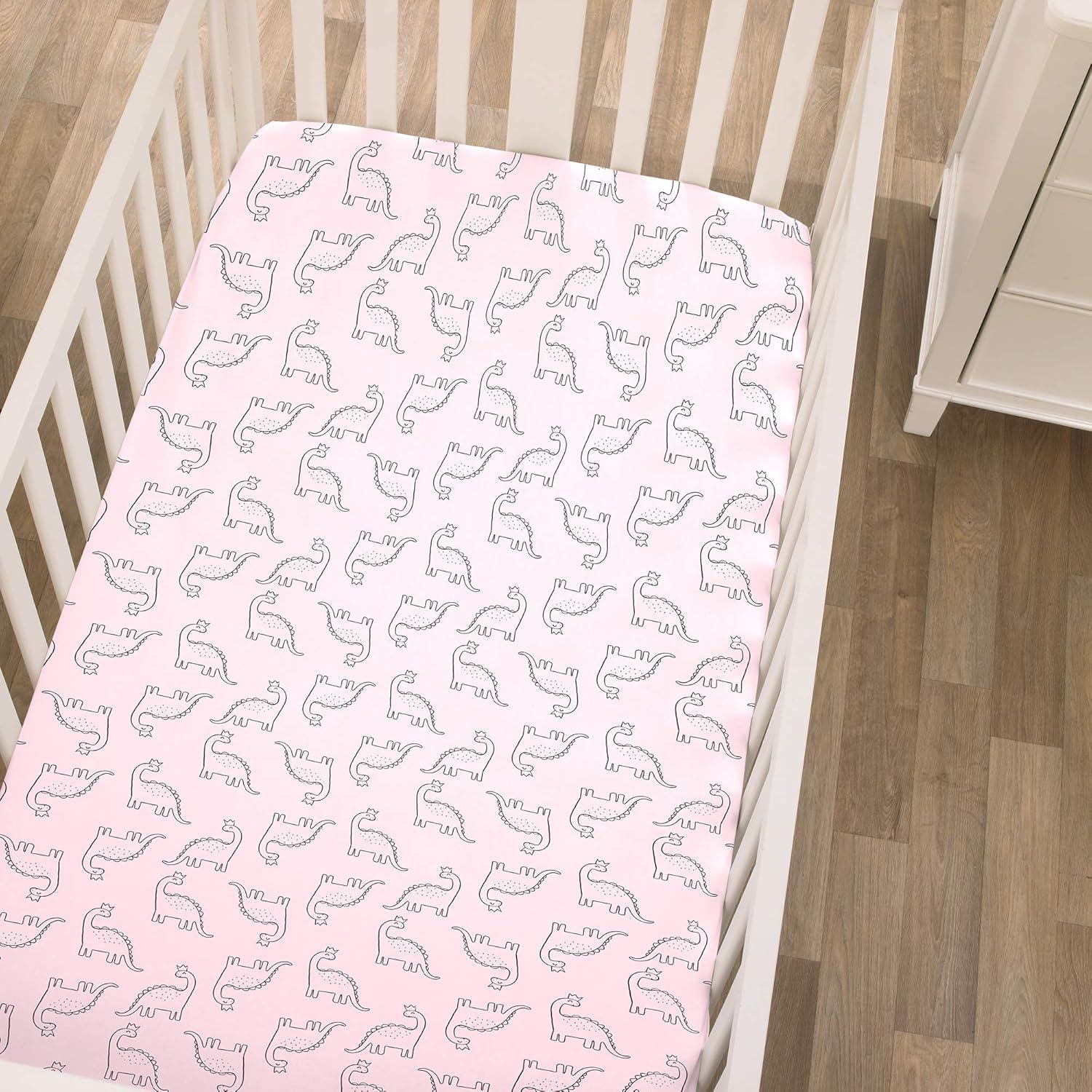 imageCarters Dinosaur Princess Pink Super Soft Fitted Crib Sheet Pink Black 6713003P