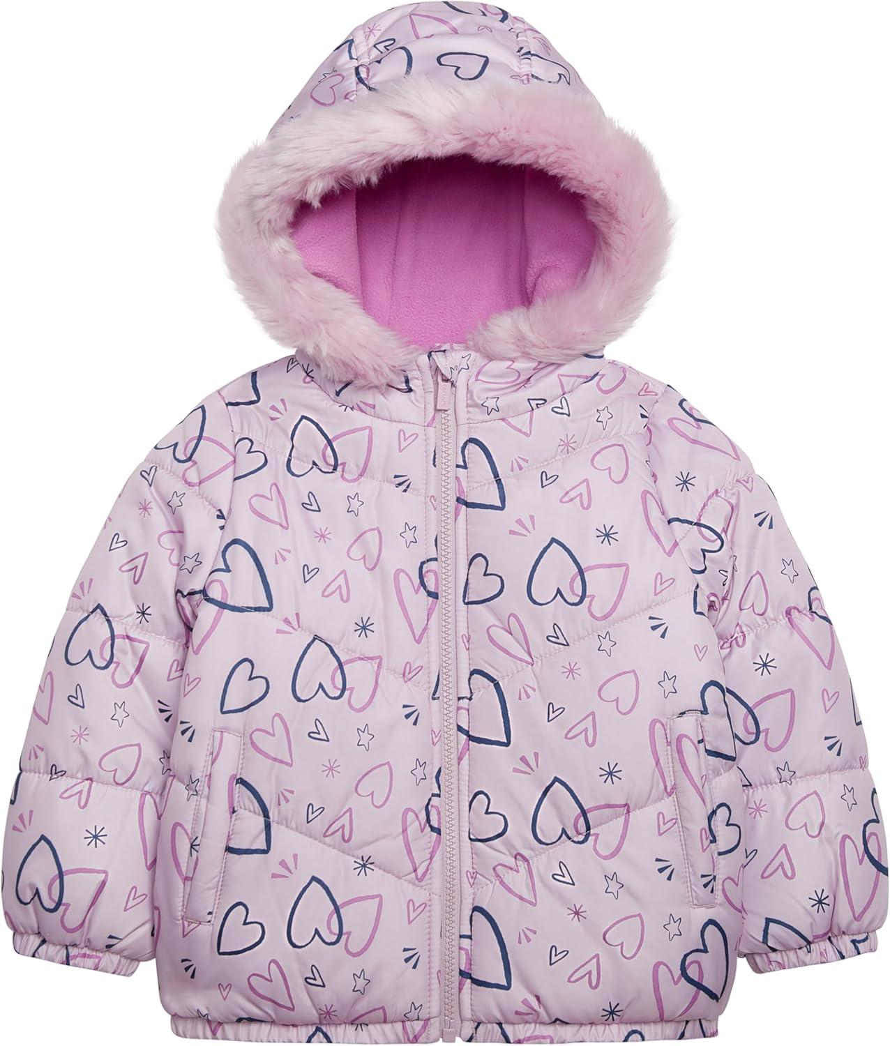 imageCarters Girls 2Piece Snowsuit Puffer Jacket and Skibib Snow Pants Toddler and Big KidsAll Lilac Heart