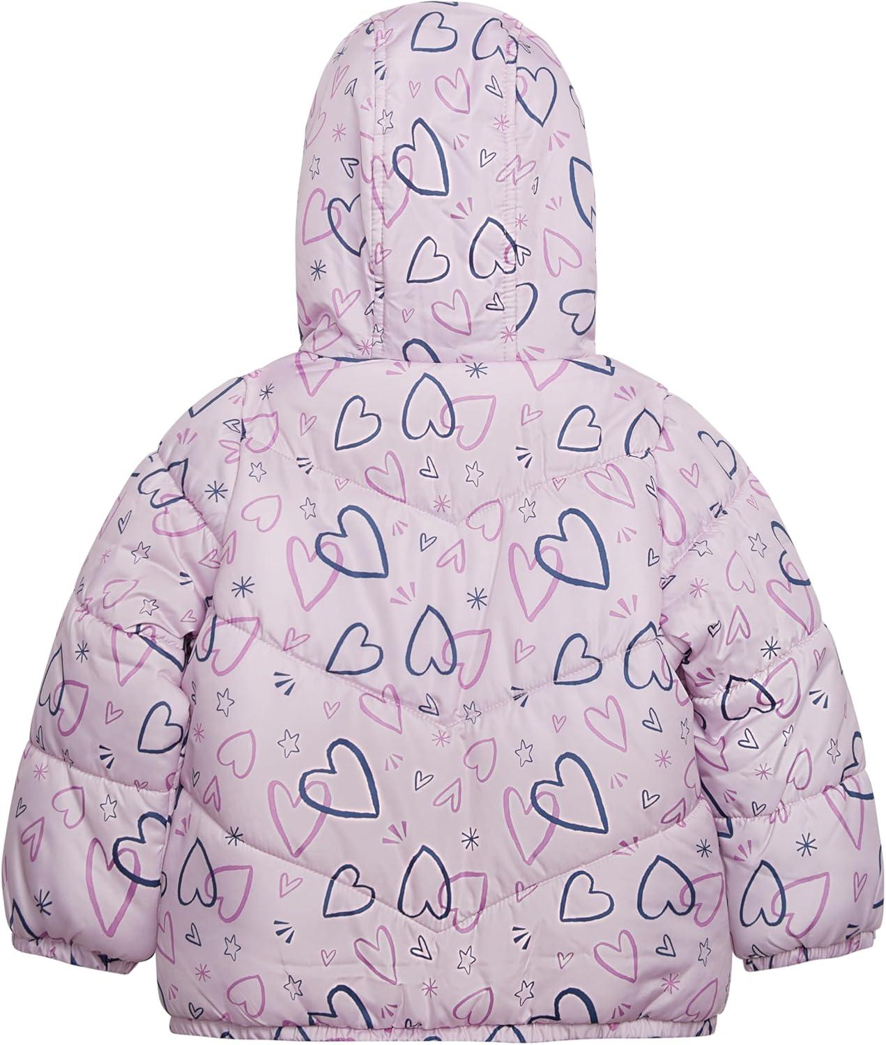 imageCarters Girls 2Piece Snowsuit Puffer Jacket and Skibib Snow Pants Toddler and Big KidsAll Lilac Heart