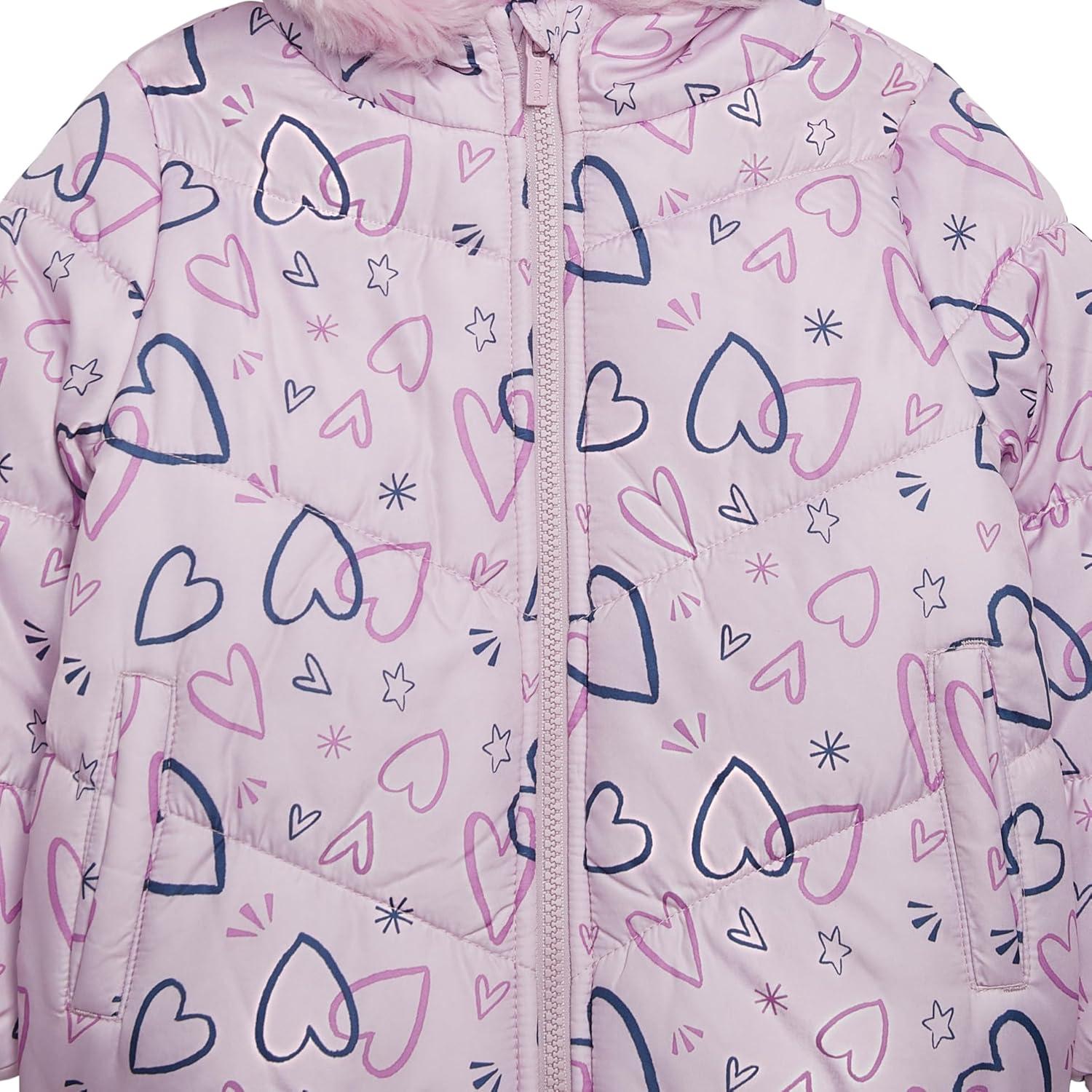 imageCarters Girls 2Piece Snowsuit Puffer Jacket and Skibib Snow Pants Toddler and Big KidsAll Lilac Heart