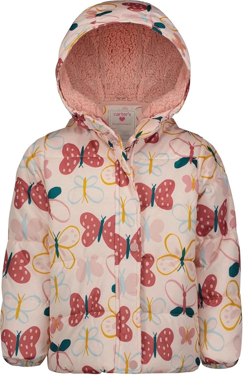 imageCarters Girls 2Piece Snowsuit Puffer Jacket and Skibib Snow Pants Toddler and Big KidsButterfly Coral