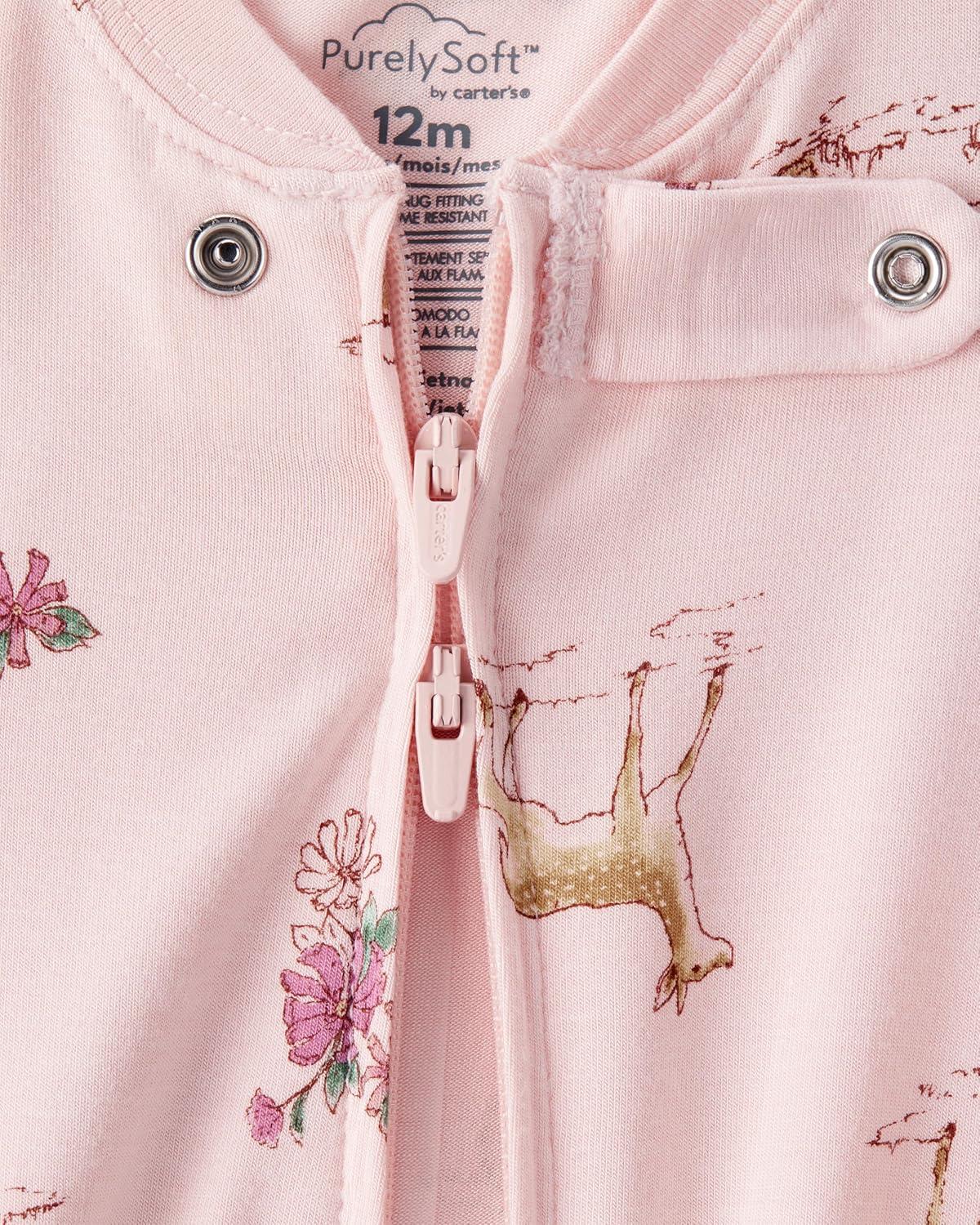 imageCarters babygirls Purelysoft Longsleeve 2way Zip PajamasPink Woodland
