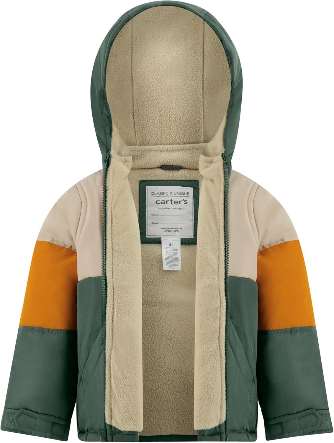 imageCarters boys Boys Warm 2 Piece Snow Pant ampamp Jacket SnowsuitOliveBeigeOrange