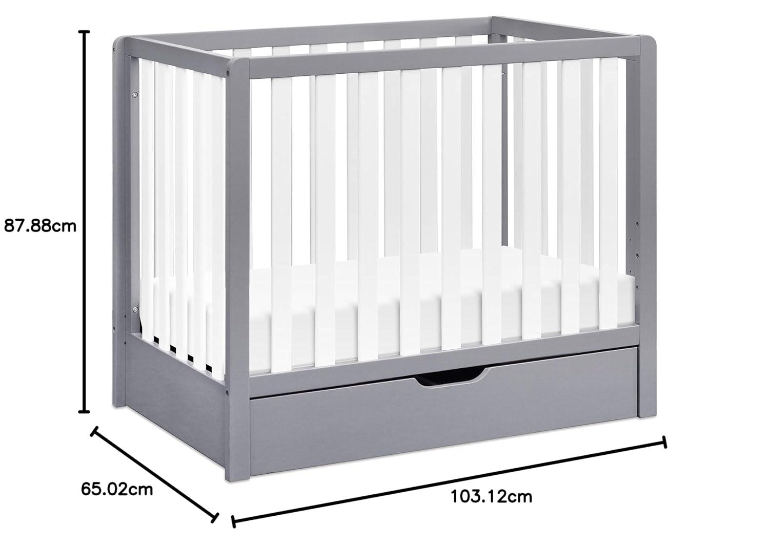 imageCarters by DaVinci Colby 4in1 Convertible Mini Crib with Trundle Drawer in Grey and White Greenguard Gold Certified Undercrib StorageGray and White
