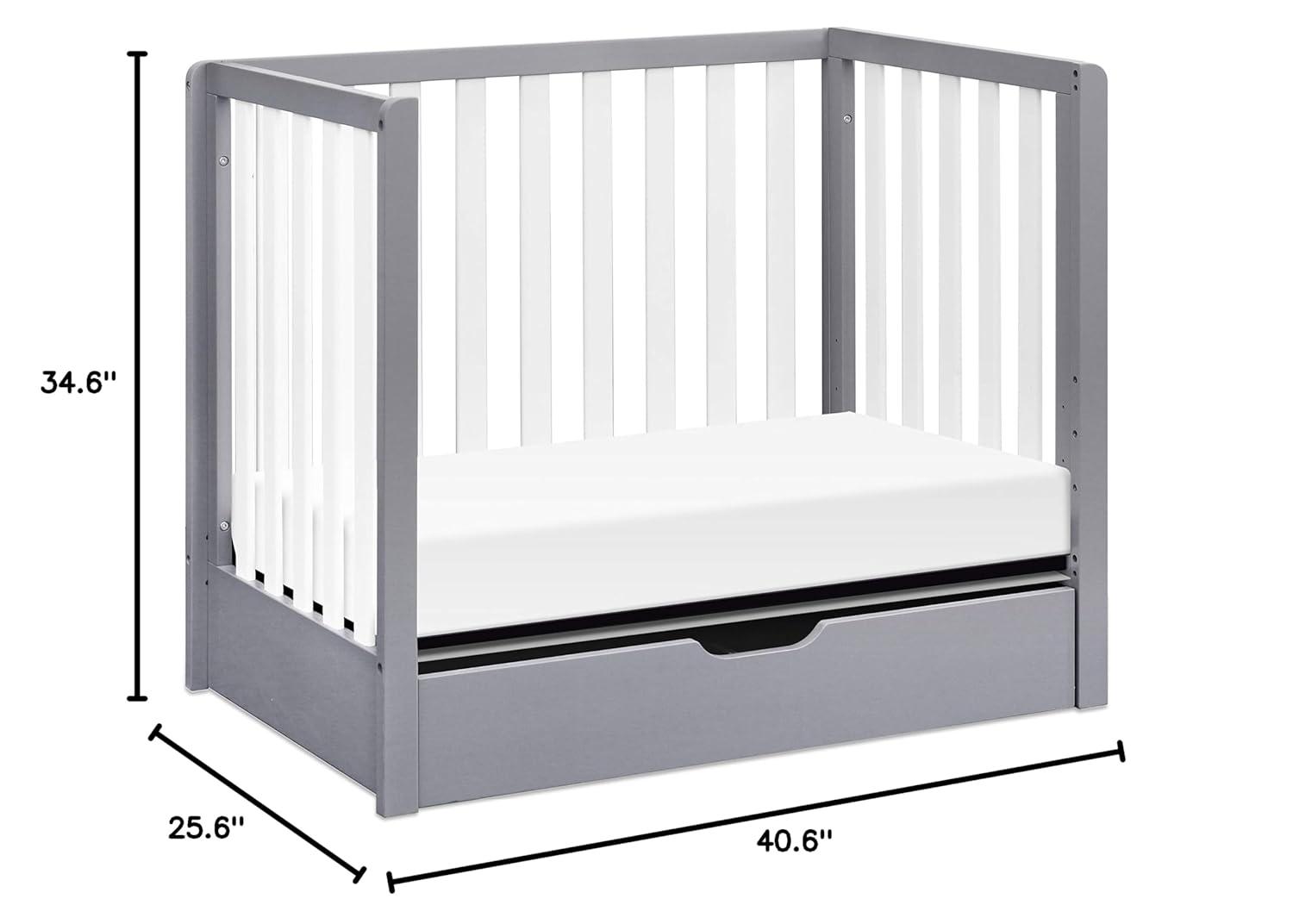 imageCarters by DaVinci Colby 4in1 Convertible Mini Crib with Trundle Drawer in Grey and White Greenguard Gold Certified Undercrib StorageGray and White
