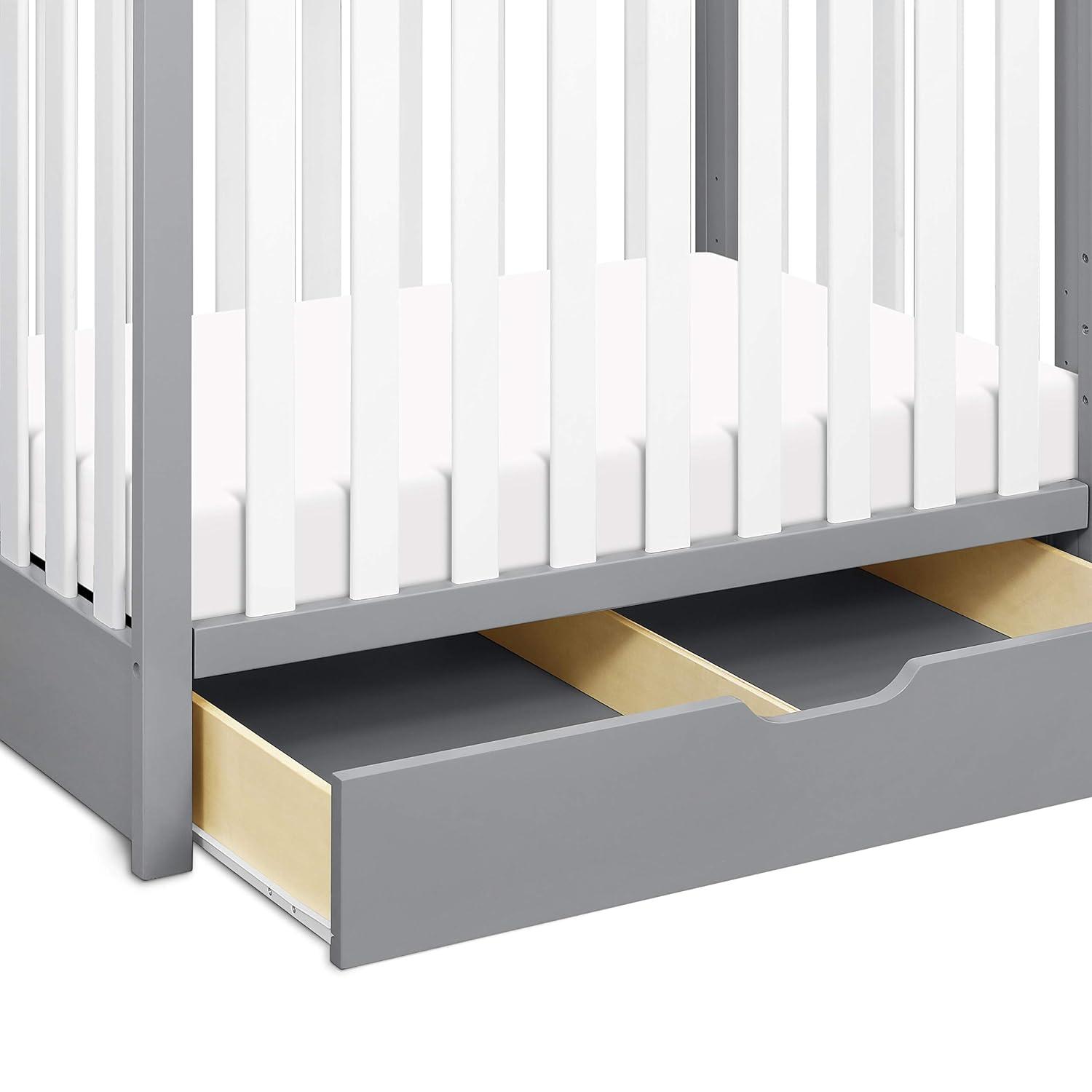 imageCarters by DaVinci Colby 4in1 Convertible Mini Crib with Trundle Drawer in Grey and White Greenguard Gold Certified Undercrib StorageGray and White