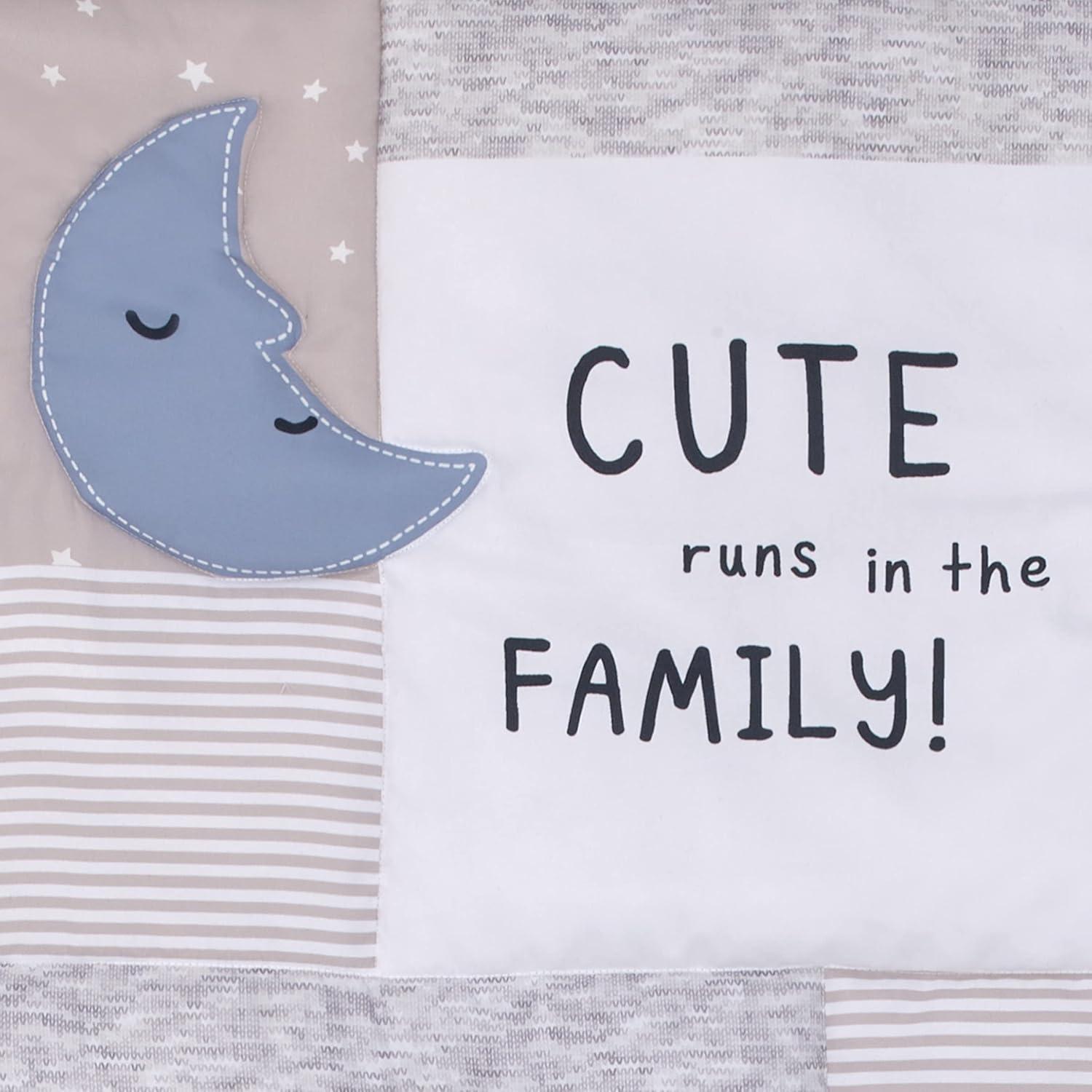 imageNoJo Carters Blue Elephant Chambray Navy Gray and White Elephant Moon Clouds and Stars 3 Piece Nursery Crib Bedding Set Comforter Fitted Crib Sheet and Crib Skirt