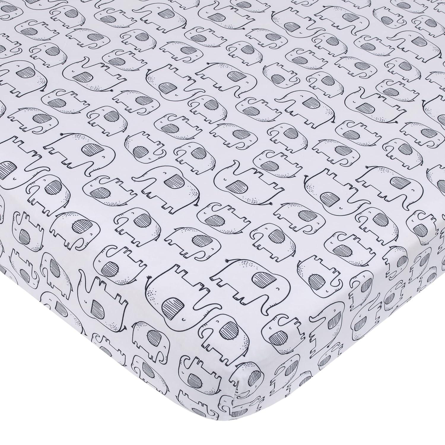 imageNoJo Carters Blue Elephant Chambray Navy Gray and White Elephant Moon Clouds and Stars 3 Piece Nursery Crib Bedding Set Comforter Fitted Crib Sheet and Crib Skirt