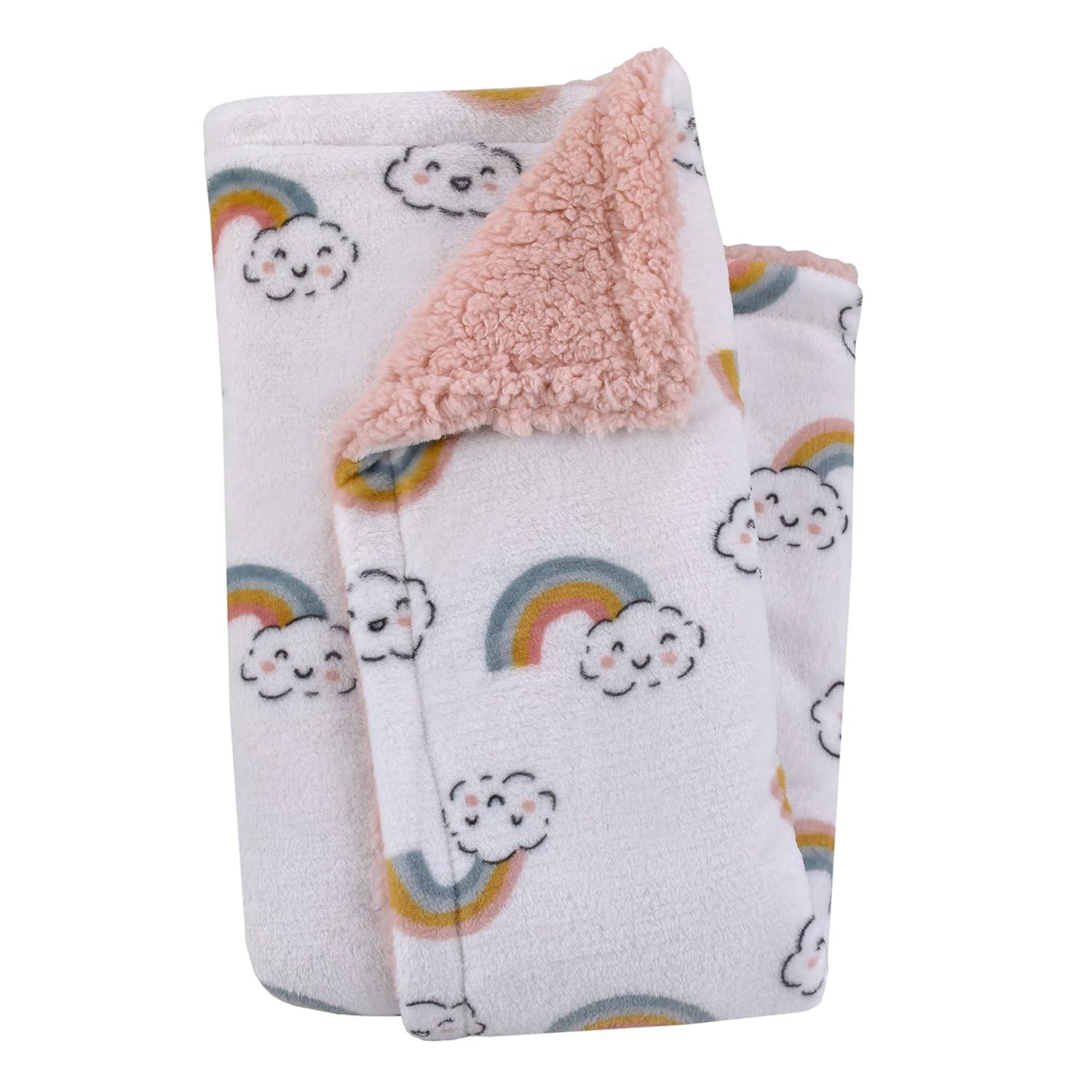 imageNoJo Carters Chasing Rainbows White Peach Teal and Gold Clouds and Rainbows Super Soft Baby Blanket