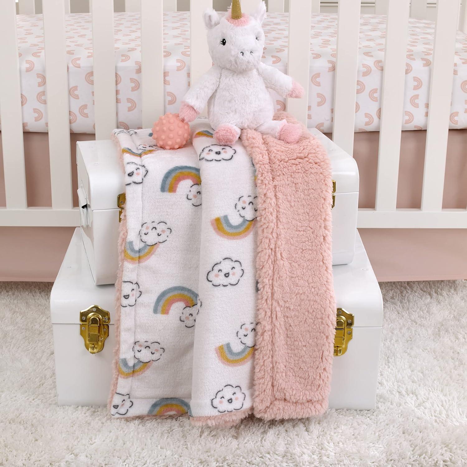 imageNoJo Carters Chasing Rainbows White Peach Teal and Gold Clouds and Rainbows Super Soft Baby Blanket