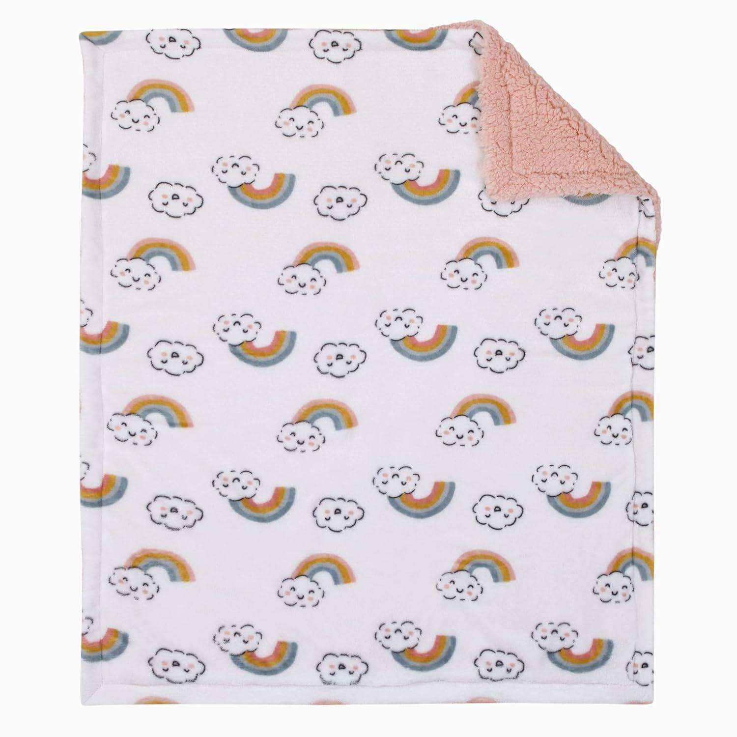 imageNoJo Carters Chasing Rainbows White Peach Teal and Gold Clouds and Rainbows Super Soft Baby Blanket