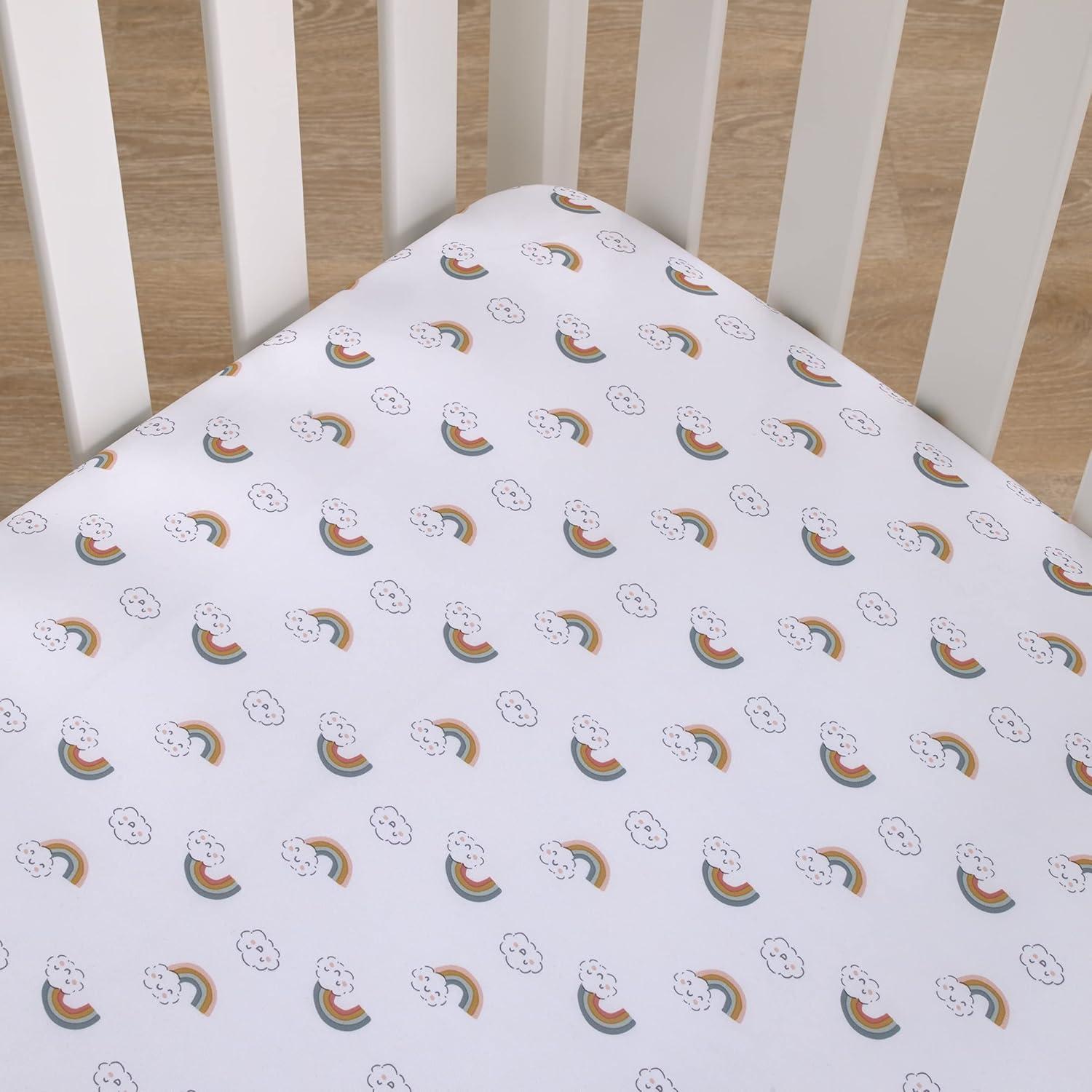 imageNoJo Carters Chasing Rainbows White Peach Teal and Gold Clouds and Rainbows Super Soft Fitted Crib Sheet