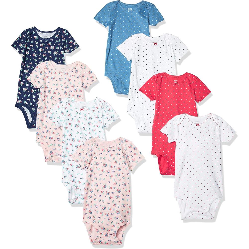 imageCarters Baby Girls 8pack Shortsleeve BodysuitsFloral Dot