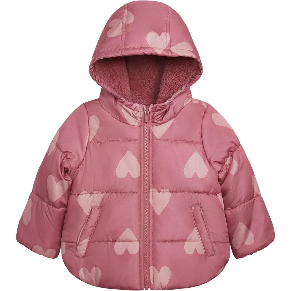 imageCarters Baby Girls Winter Coat Puffer Jacket with Sherpa Lined HoodPink Hearts