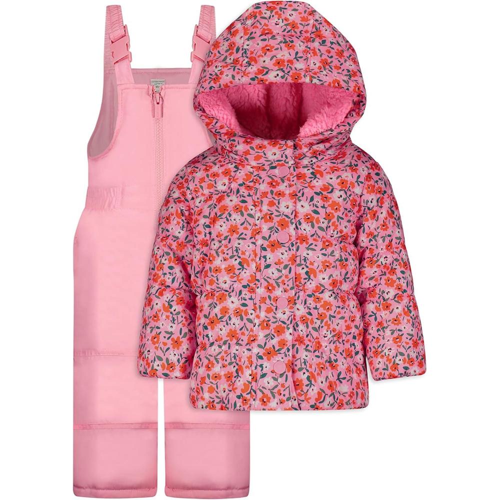imageCarters Girls 2Piece Snowsuit Puffer Jacket and Skibib Snow Pants Toddler and Big KidsDitsy Pink