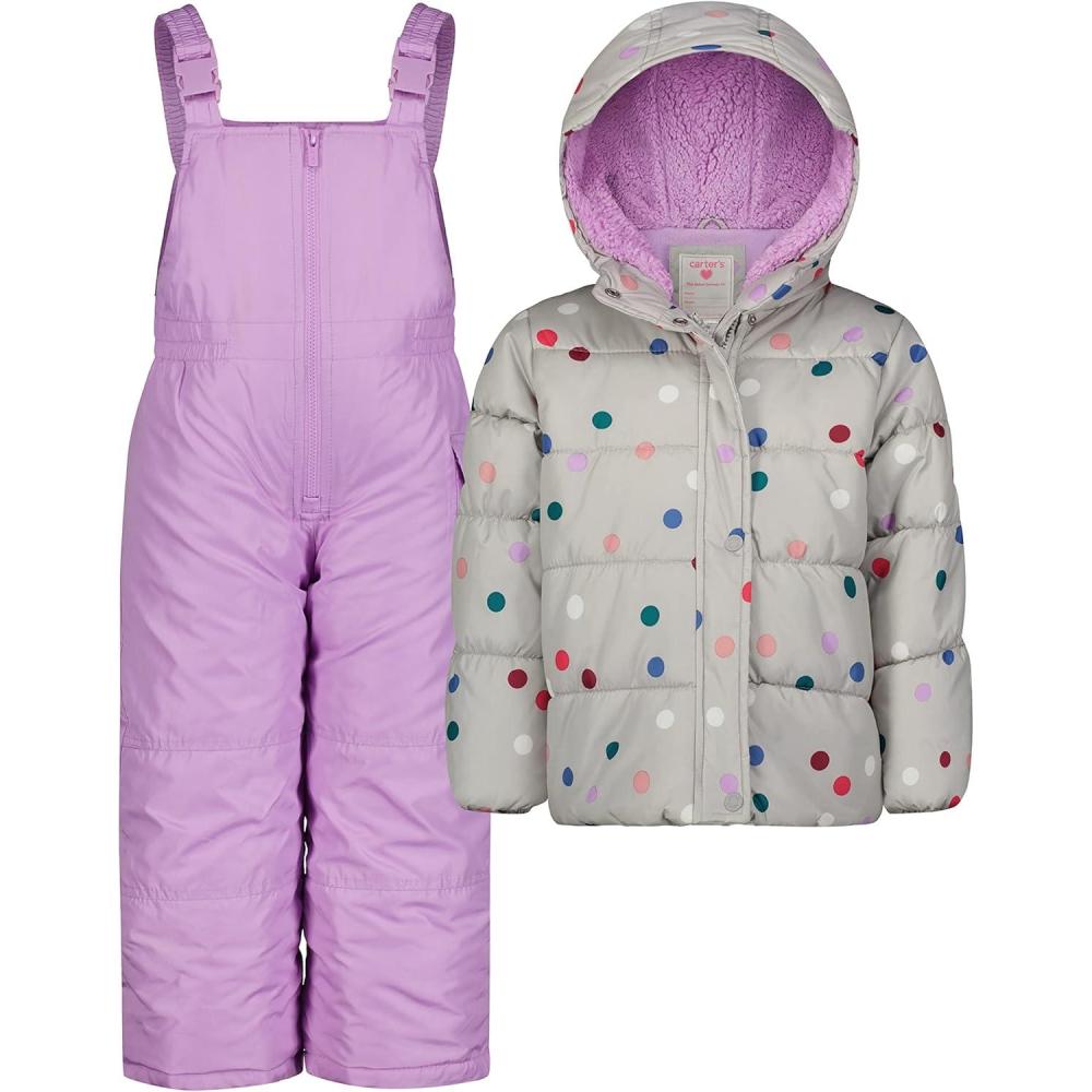 imageCarters Girls 2Piece Snowsuit Puffer Jacket and Skibib Snow Pants Toddler and Big KidsGrey Dot