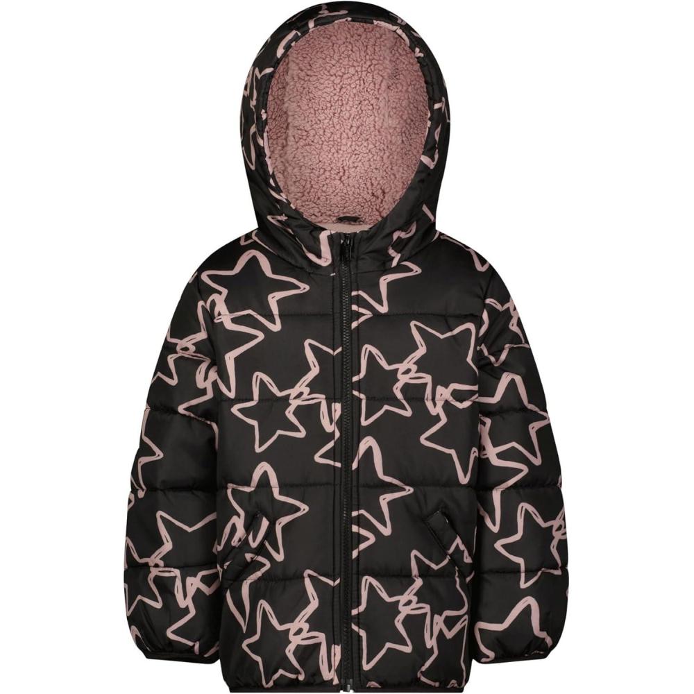 imageCarters Girls Winter Coat Puffer Jacket with Sherpa Lined HoodBlack Stars