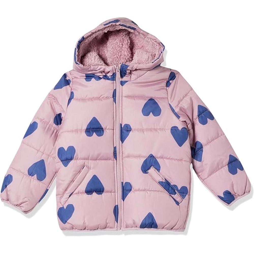 imageCarters Girls Winter Coat Puffer Jacket with Sherpa Lined HoodBlue Hearts
