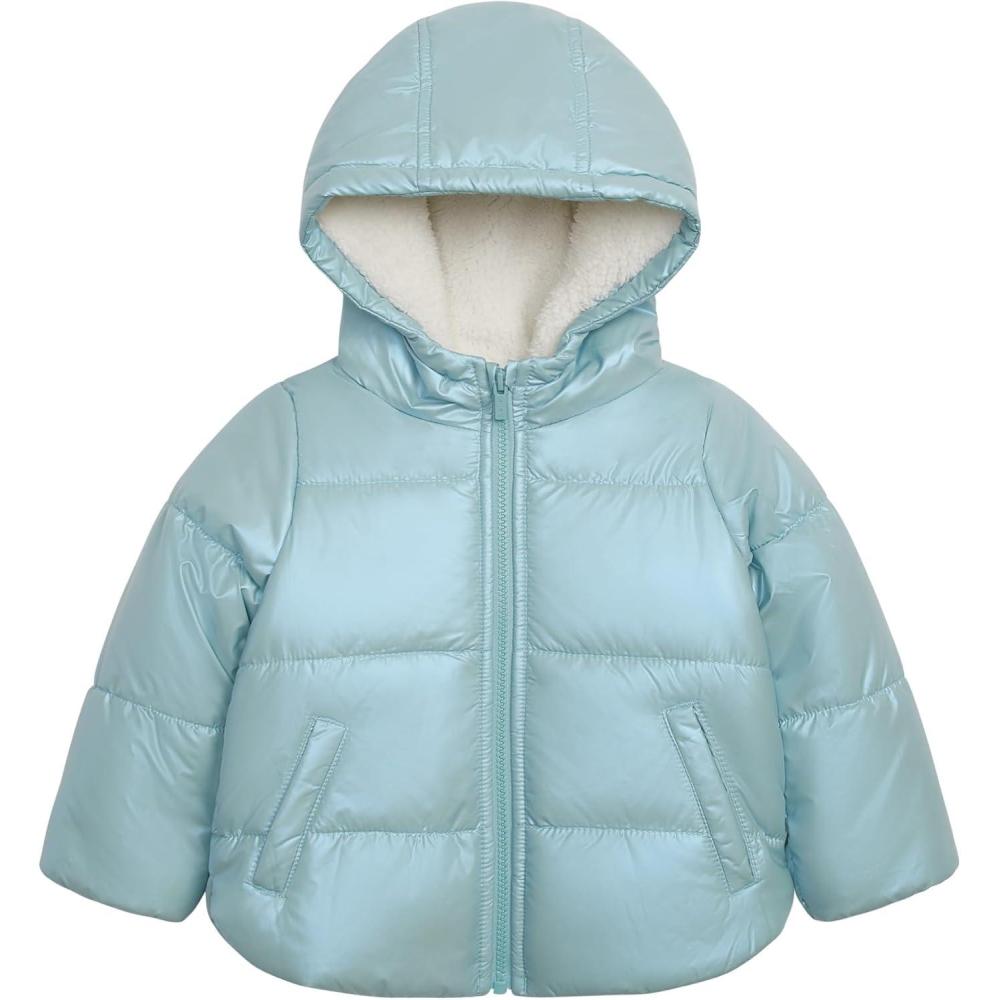 imageCarters Girls Winter Coat Puffer Jacket with Sherpa Lined HoodIridescent Blue