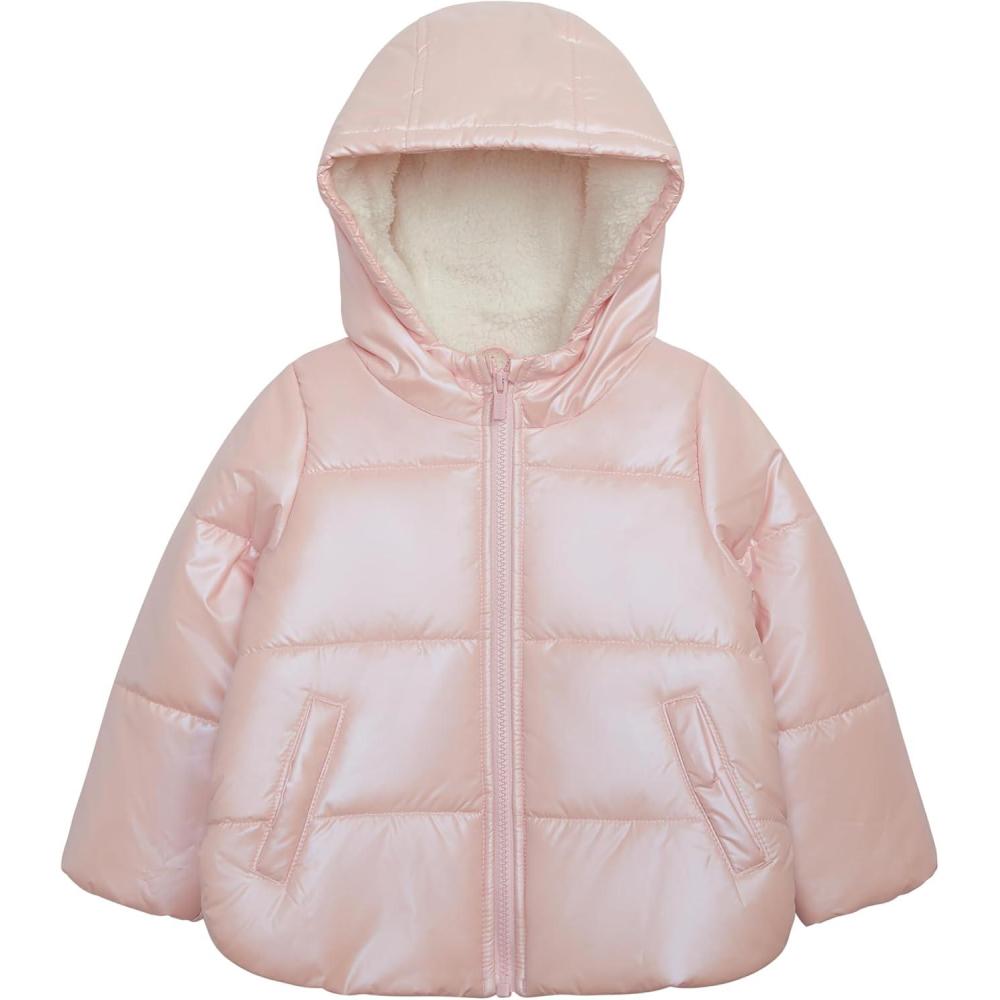 imageCarters Girls Winter Coat Puffer Jacket with Sherpa Lined HoodIridescent Pink