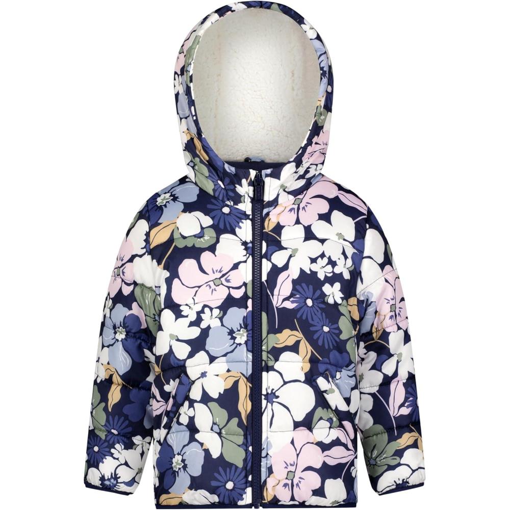 imageCarters Girls Winter Coat Puffer Jacket with Sherpa Lined HoodNavy Floral