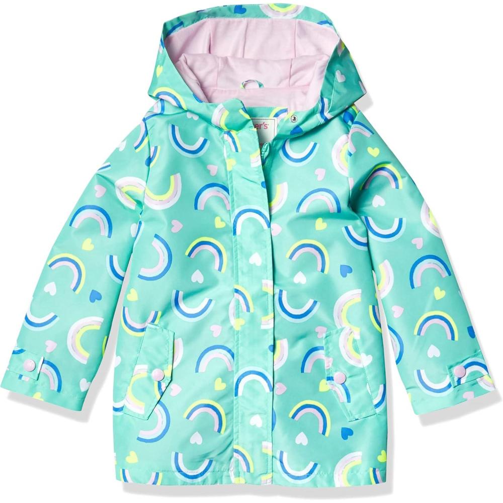imageCarters Toddler ampamp Little Girls Midweight Fleece Lined Hooded Raincoat Rain JacketAqua Rainbow