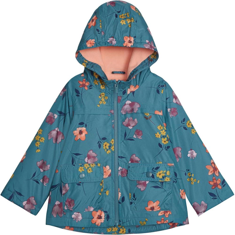 imageCarters Toddler ampamp Little Girls Midweight Fleece Lined Hooded Raincoat Rain JacketBig Flowers