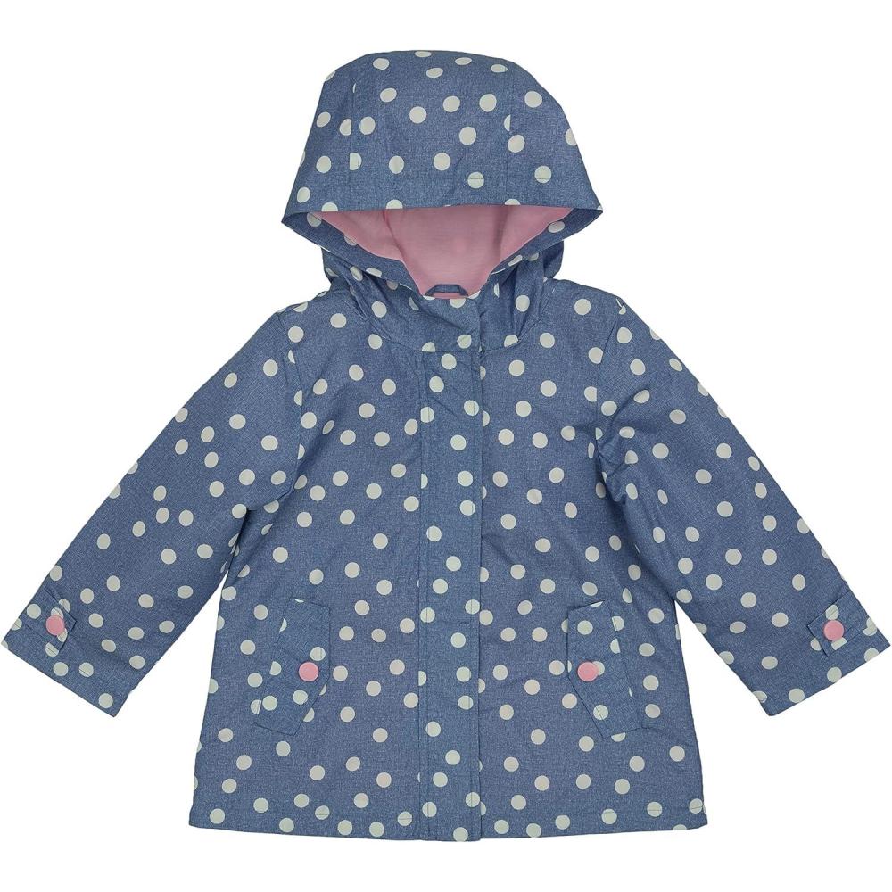 imageCarters Toddler ampamp Little Girls Midweight Fleece Lined Hooded Raincoat Rain JacketDotted Chambray Blue