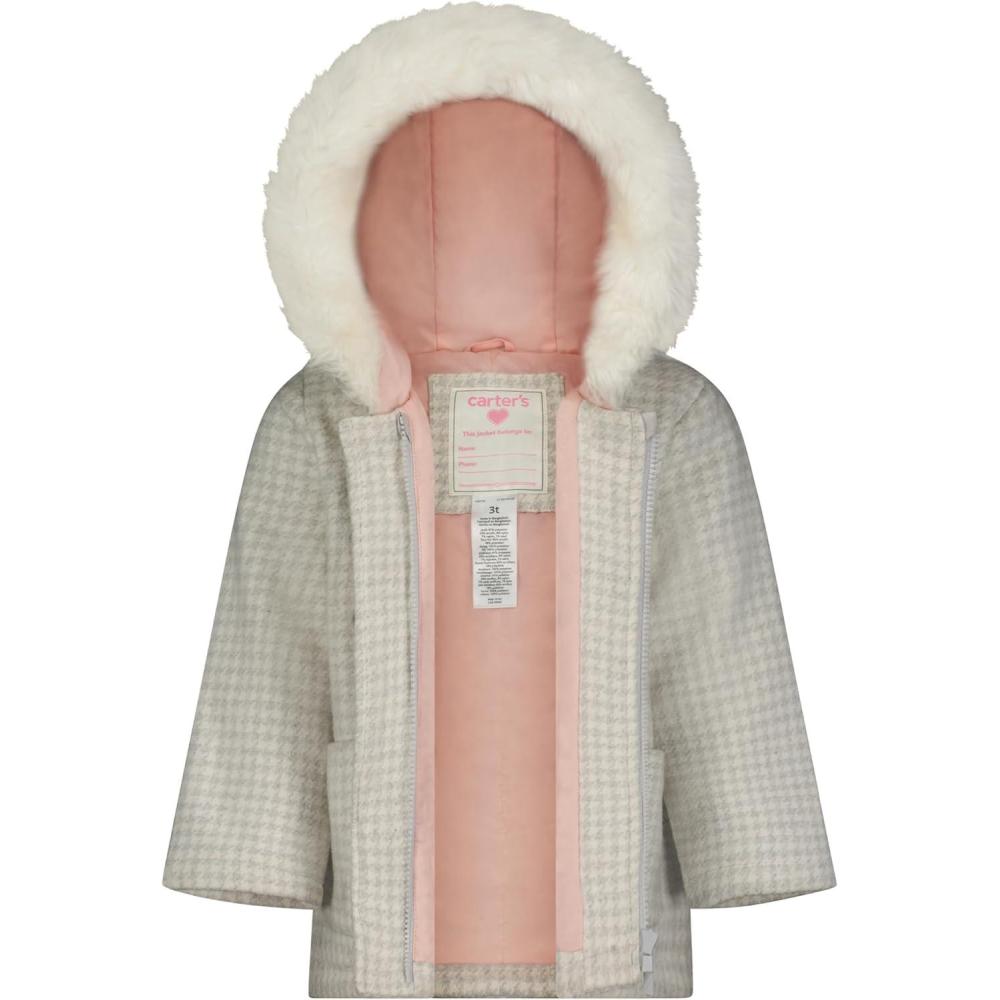 imageCarters Toddler ampamp Little Girls Midweight Fleece Lined Hooded Raincoat Rain JacketGrey Houndstooth