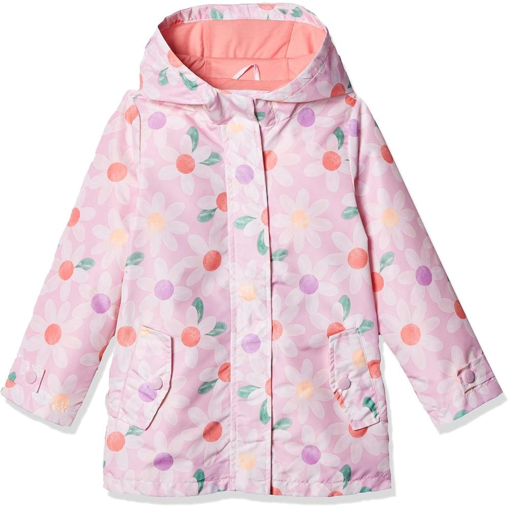 imageCarters Toddler ampamp Little Girls Midweight Fleece Lined Hooded Raincoat Rain JacketLight Pink Daisies