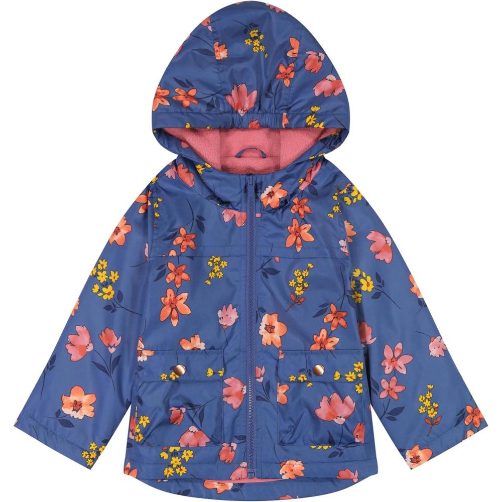 imageCarters Toddler ampamp Little Girls Midweight Fleece Lined Hooded Raincoat Rain JacketPeri Coral Floral