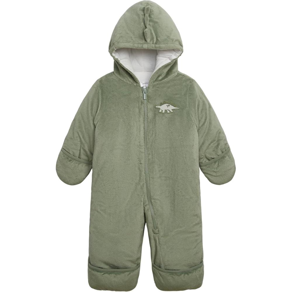 imageCarters Unisex Baby Cozy Onepiece Footed Pram SuitVelboa Olive Green Dino
