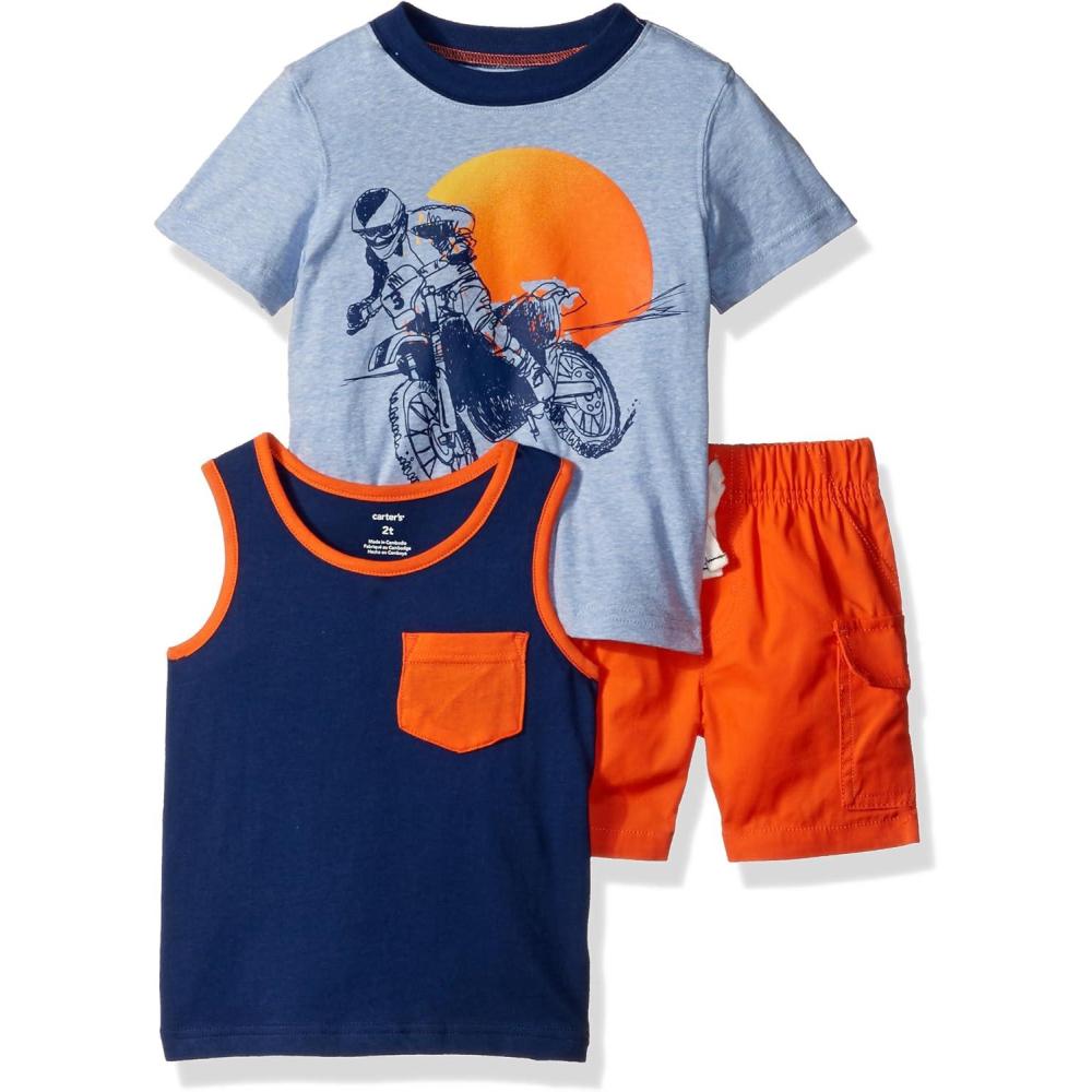 imageCarters babyboys 3piece Playwear SetOrangeBlue
