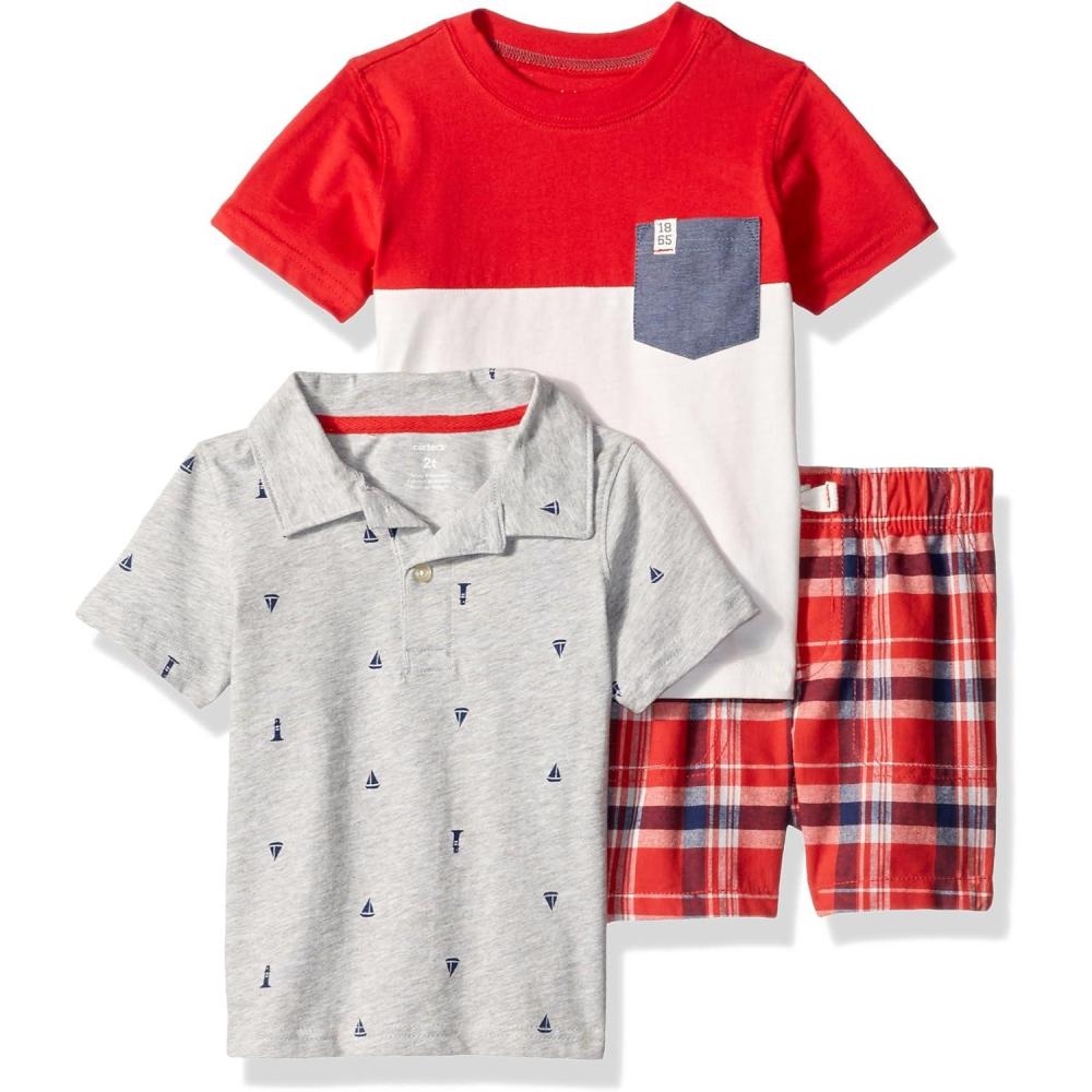 imageCarters babyboys 3piece Playwear SetRed Plaid