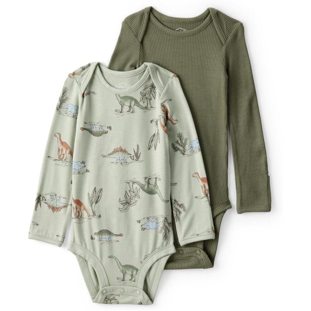 imageCarters babyboys Purelysoft 2pack Long Sleeve BodysuitGreen Dino