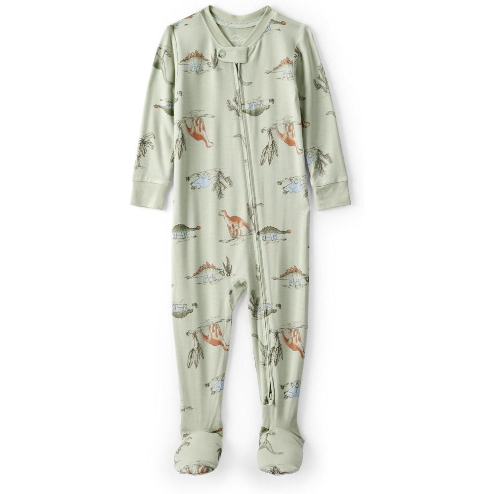 imageCarters babyboys Purelysoft Longsleeve 2way Zip PajamasGreen Dino