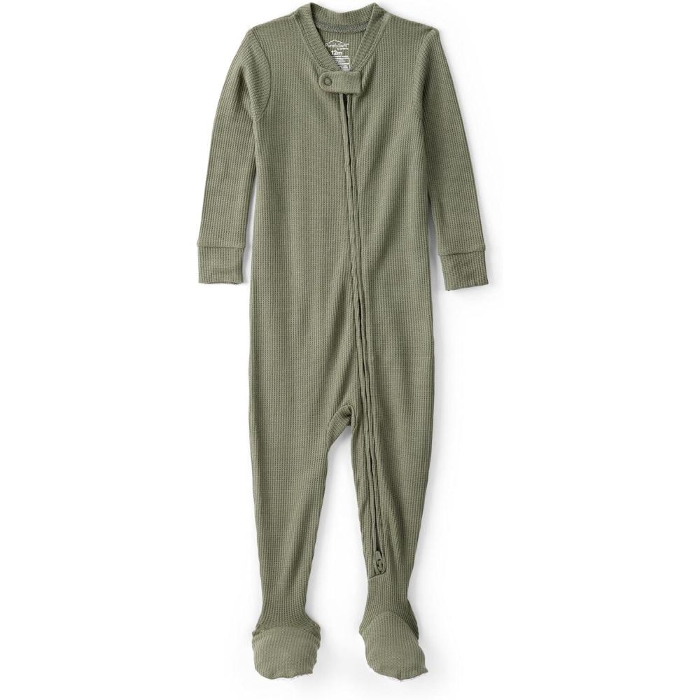 imageCarters babyboys Purelysoft Longsleeve 2way Zip PajamasGreen Solid