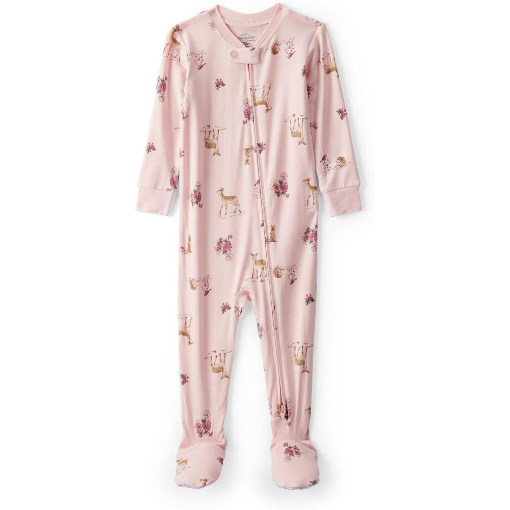 imageCarters babygirls Purelysoft Longsleeve 2way Zip PajamasPink Woodland
