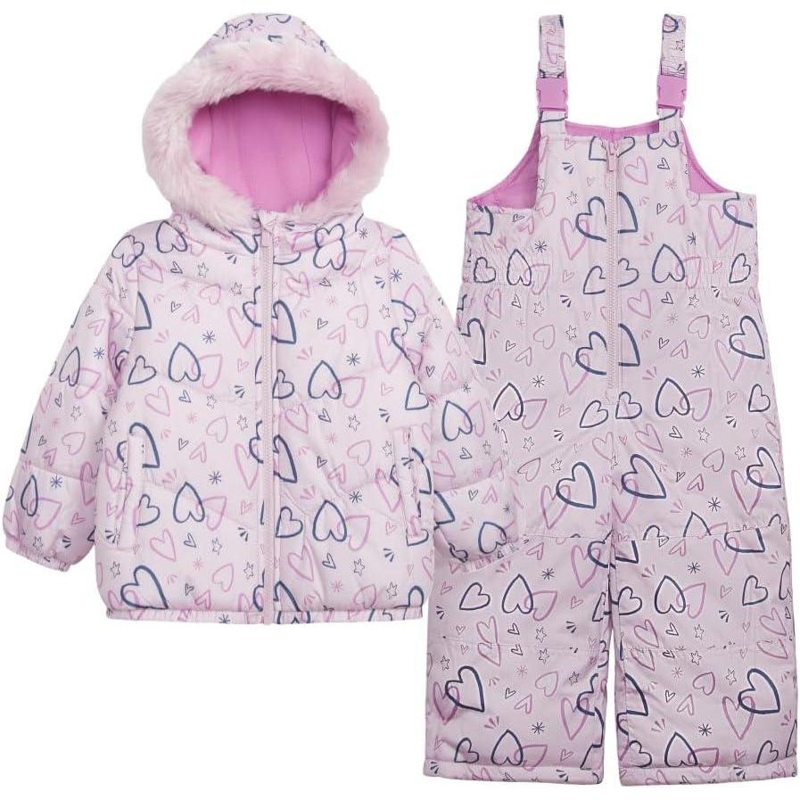 imageCarters babygirls Toddler ampamp Big Girls Insulated 2piece Print Snowsuit and Bib Snow Pant Ski SetAll Lilac Heart