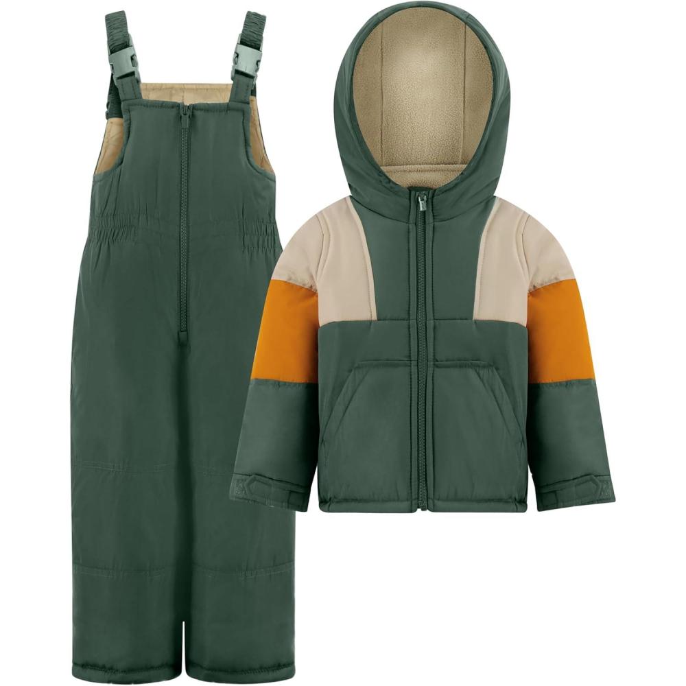 imageCarters boys Boys Warm 2 Piece Snow Pant ampamp Jacket SnowsuitOliveBeigeOrange