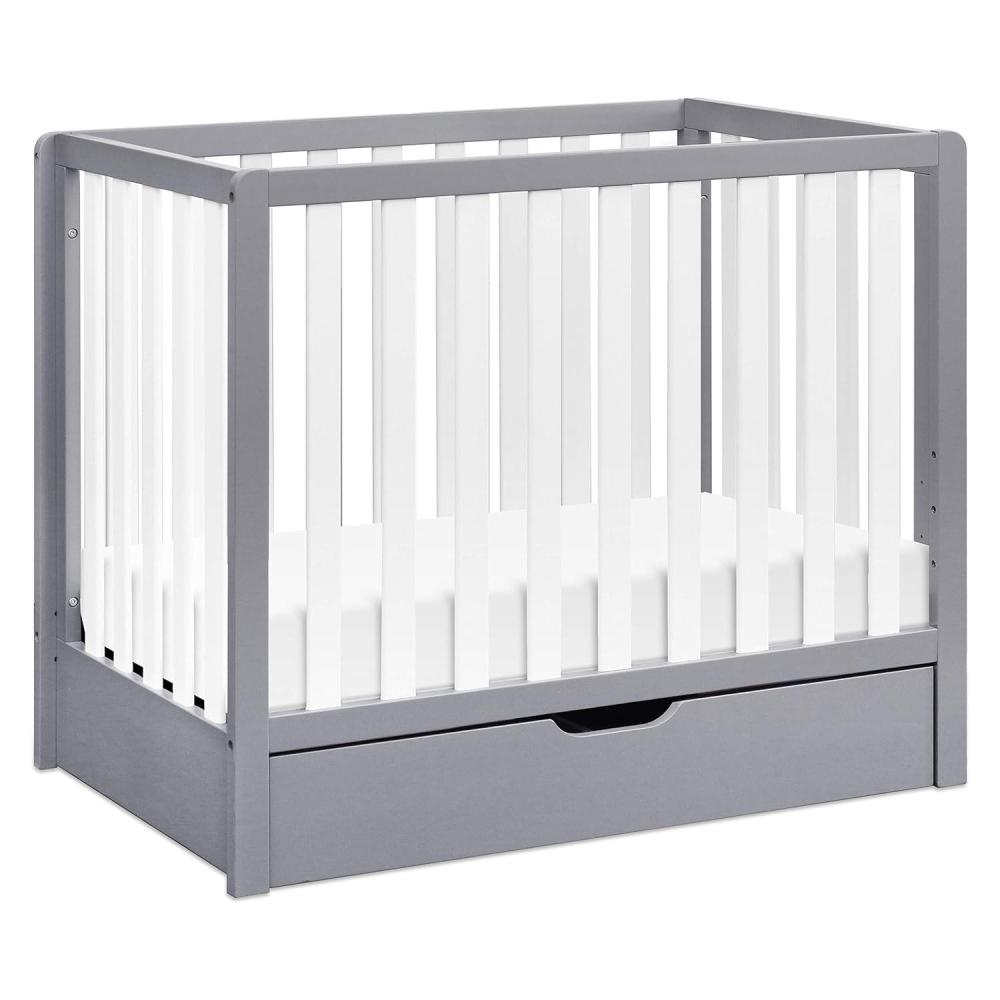 imageCarters by DaVinci Colby 4in1 Convertible Mini Crib with Trundle Drawer in Grey and White Greenguard Gold Certified Undercrib StorageGray and White