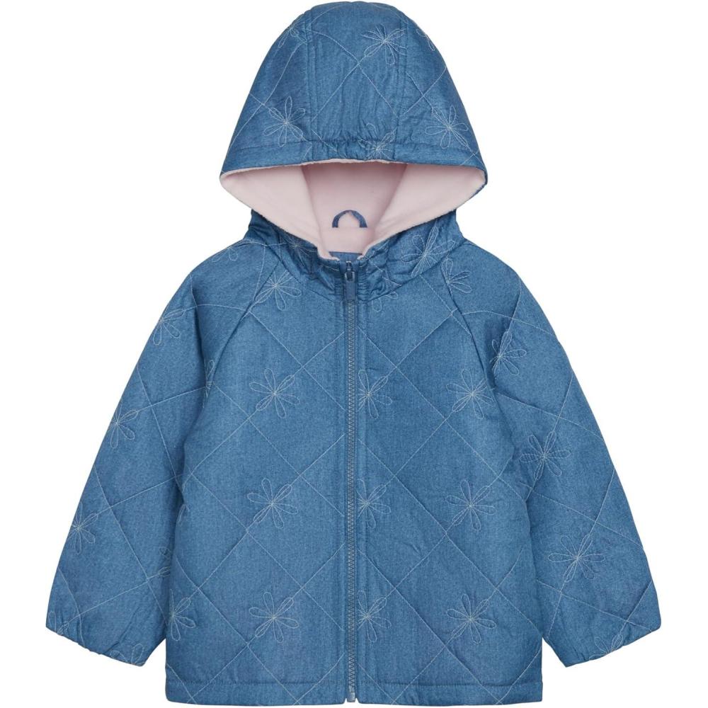 imageCarters girls Daisy Diamond Quilted Midweight Jacket With Fleece LiningChambray