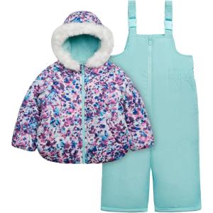 Carter’s Baby Girls’ 2-Piece Snowsuit Cozy Hooded Puffer Jacket and Ski Bib Set(Purple Turquoise)