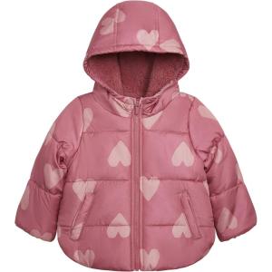 Carter’s Baby Girls’ Winter Coat Puffer Jacket with Sherpa Lined Hood(Pink Hearts)