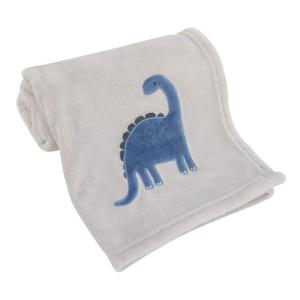 Carter’s Dino Adventure Super Soft Gray & Blue Coral Fleece Baby Blanket, Grey, Blue